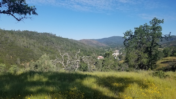 The town of Mariposa, seen from the hills at the south end of town